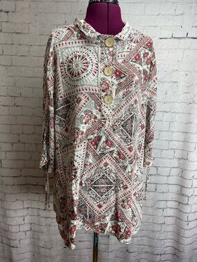 John mark linen blend popover blouse size XL
